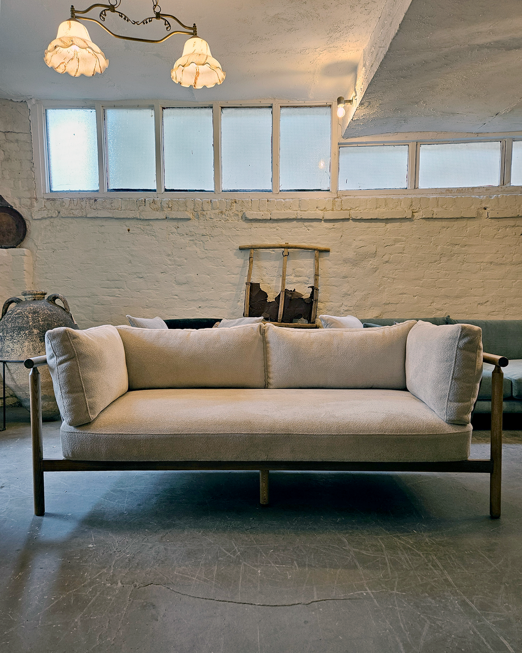 Cradle Small Two Seater Sofa - Light beige / ash wood frame
