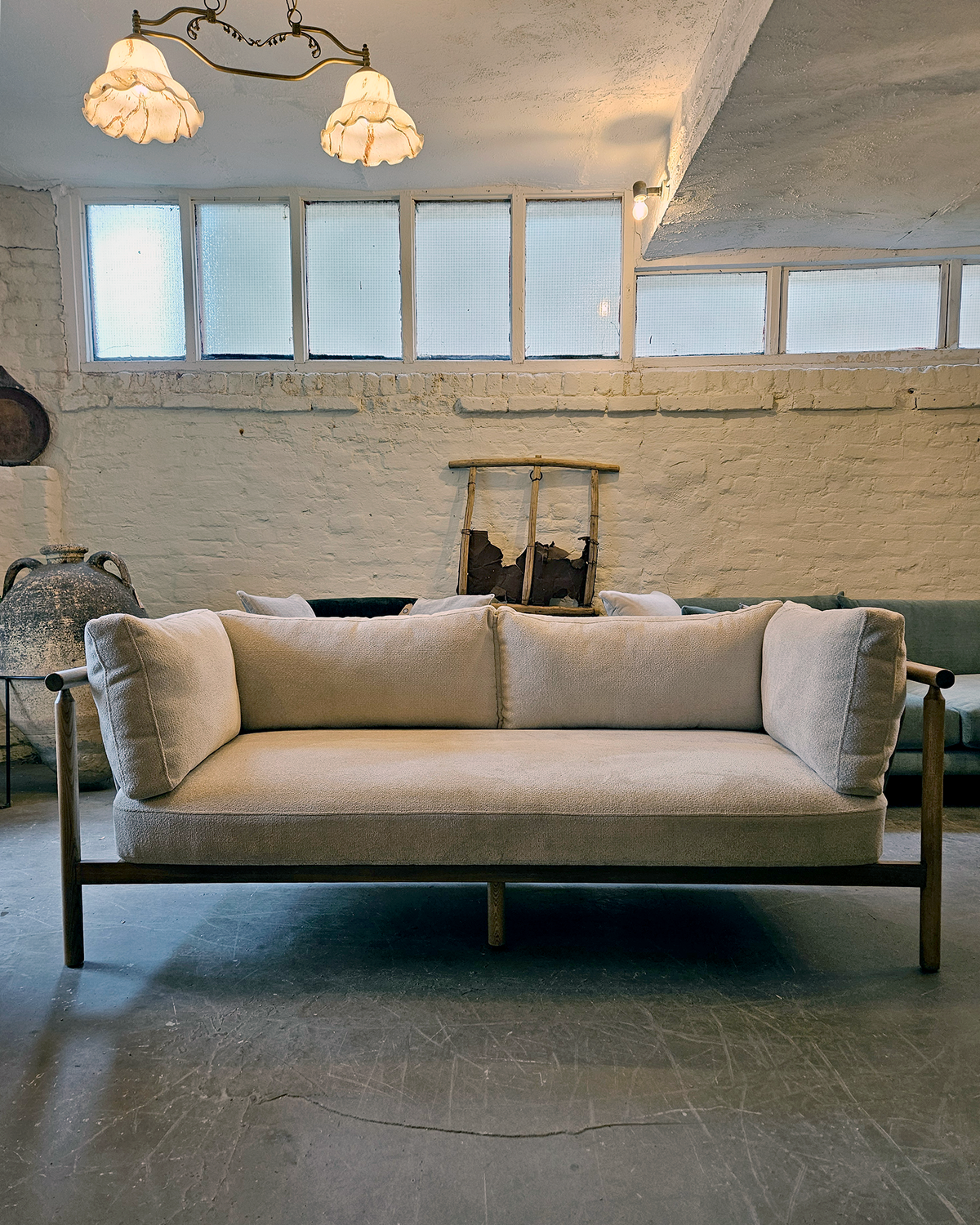 Cradle Small Two Seater Sofa - Light beige / ash wood frame