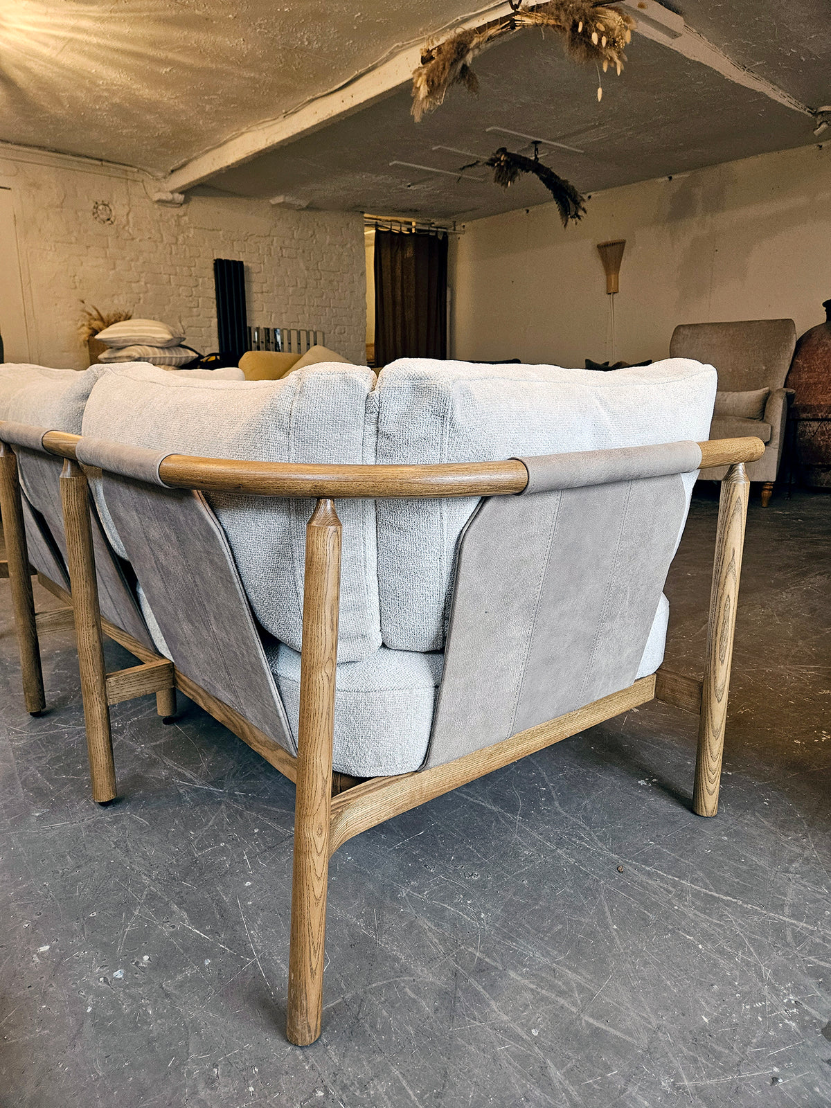 Cradle Small Two Seater Sofa - Light beige / ash wood frame