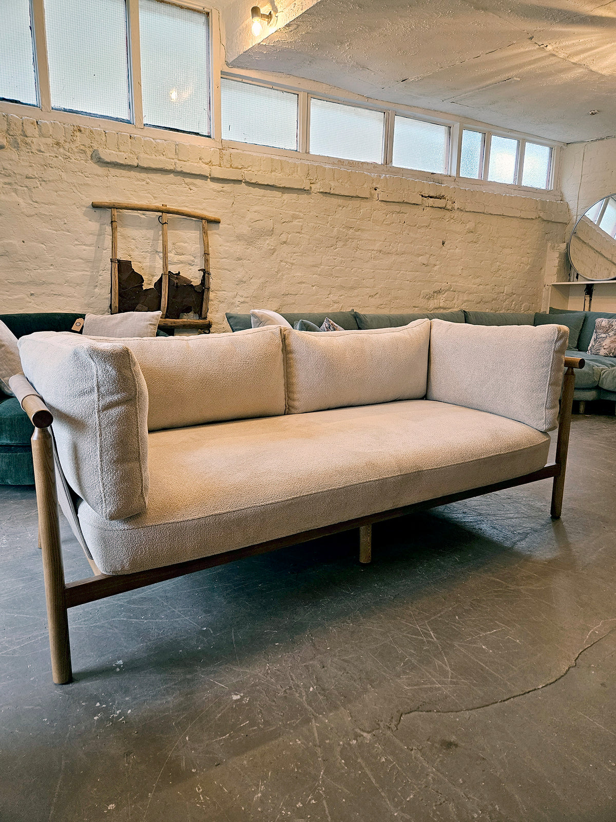 Cradle Small Two Seater Sofa - Light beige / ash wood frame