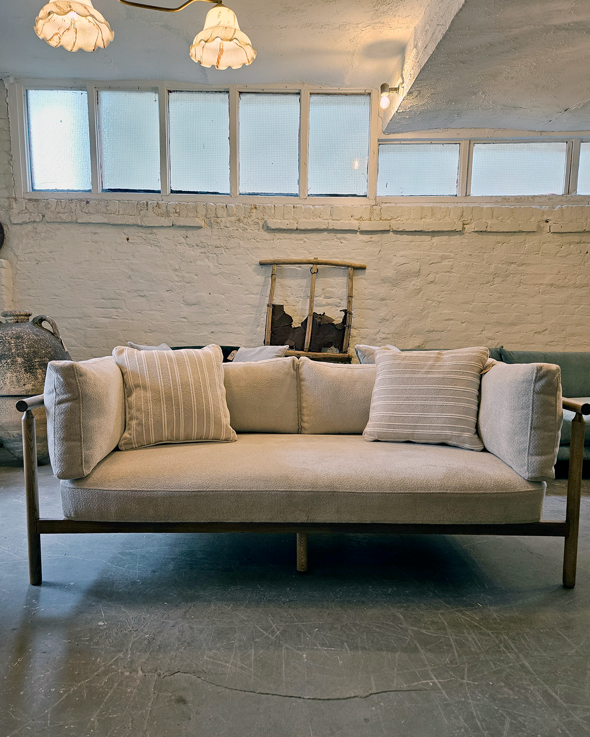 Cradle Small Two Seater Sofa - Light beige / ash wood frame