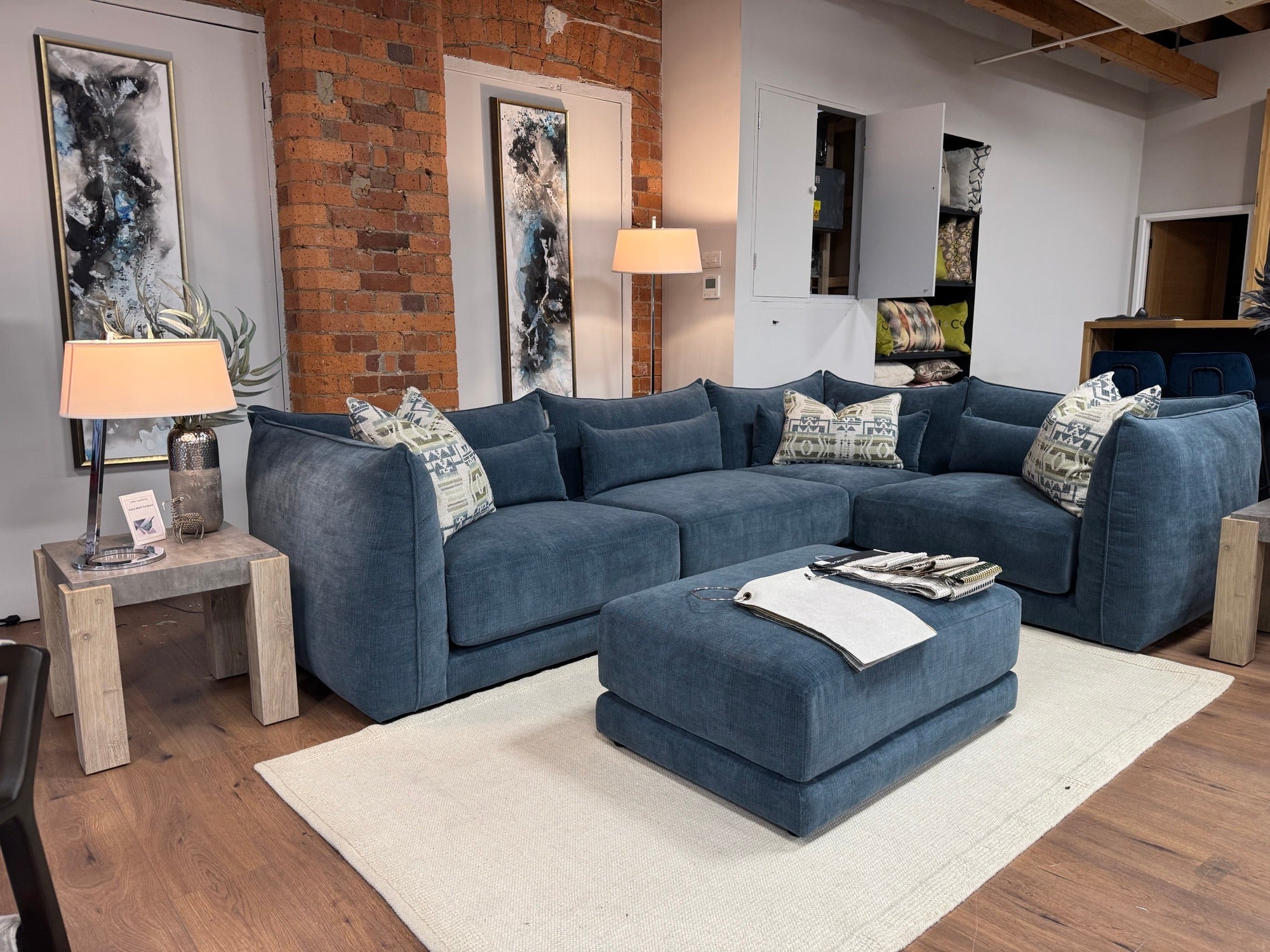 Modular Corner Sofa with Stool Blue